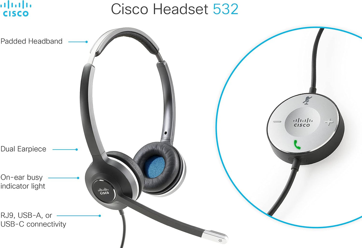 Wired Dual On-Ear Headset with RJ-9 Cable, Charcoal R7146