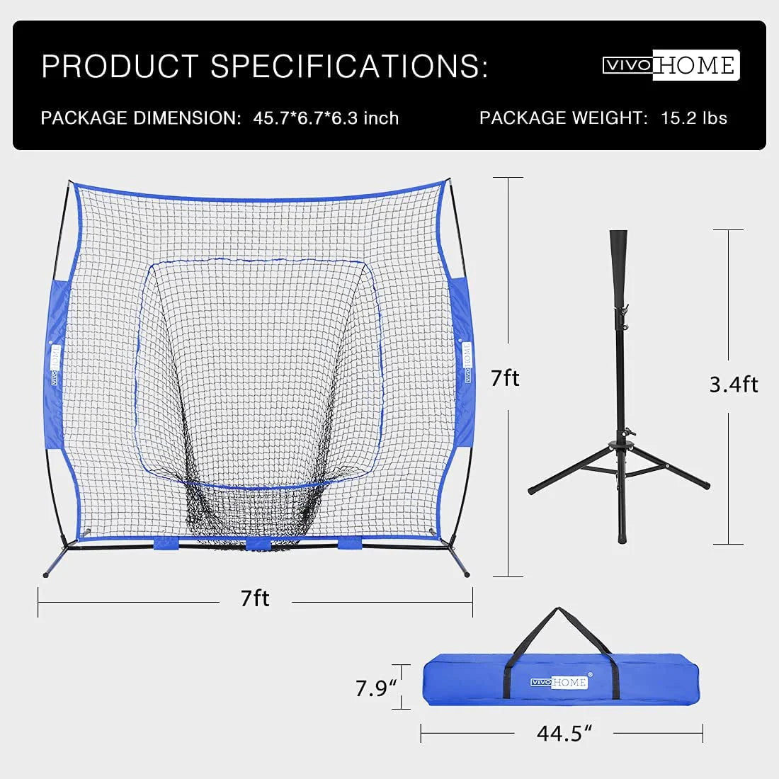 7 x 7 Feet Baseball Softball Practice Net with Strike Zone Target Tee and Carry Bag D114