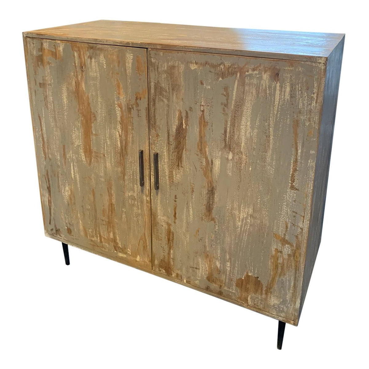2 Door Mango Wood Cabinet Grey Finish D81653