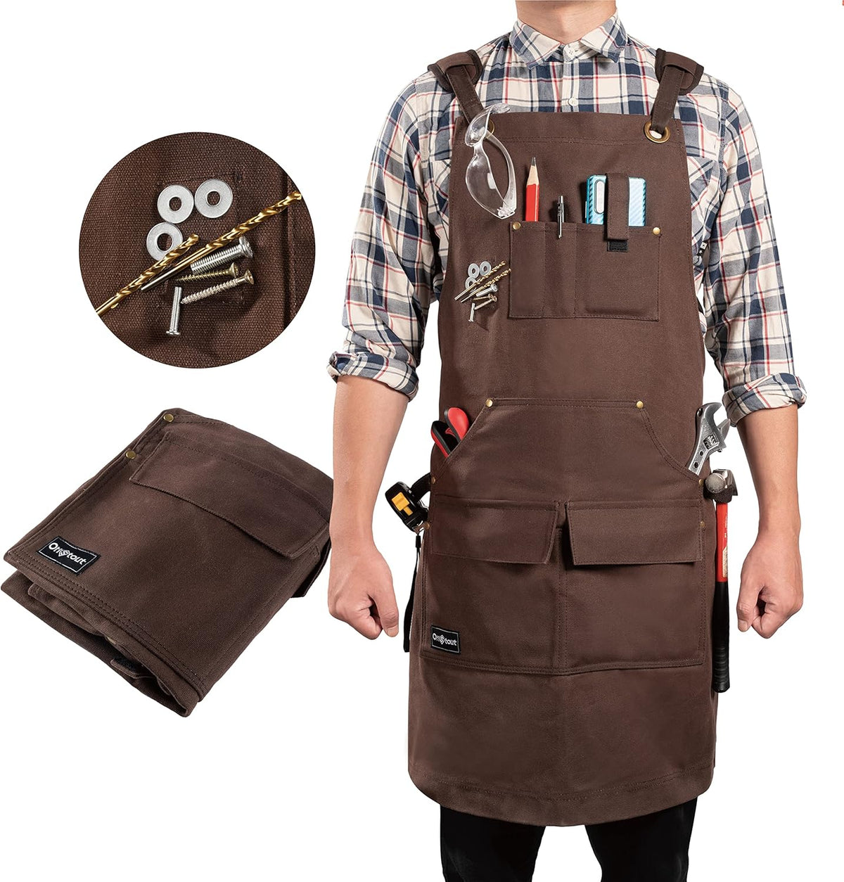Black Waxed Canvas Carpenter Apron with Pockets, Pack of 2 A409464