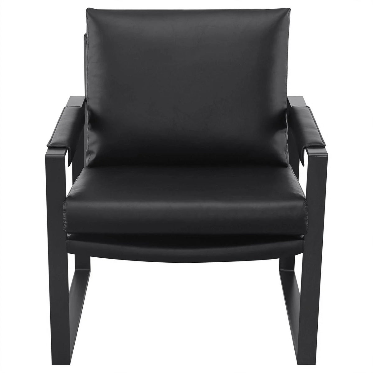 Black Faux Leather Accent Chair with Track Arms N862