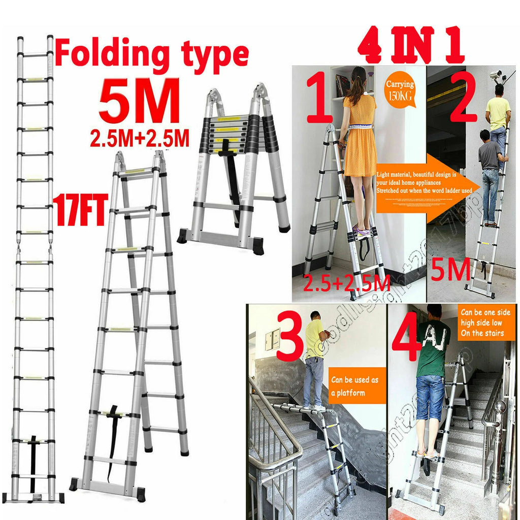 16.5Ft Aluminum Telescoping Ladder, 330lbs Load Capacity S90012
