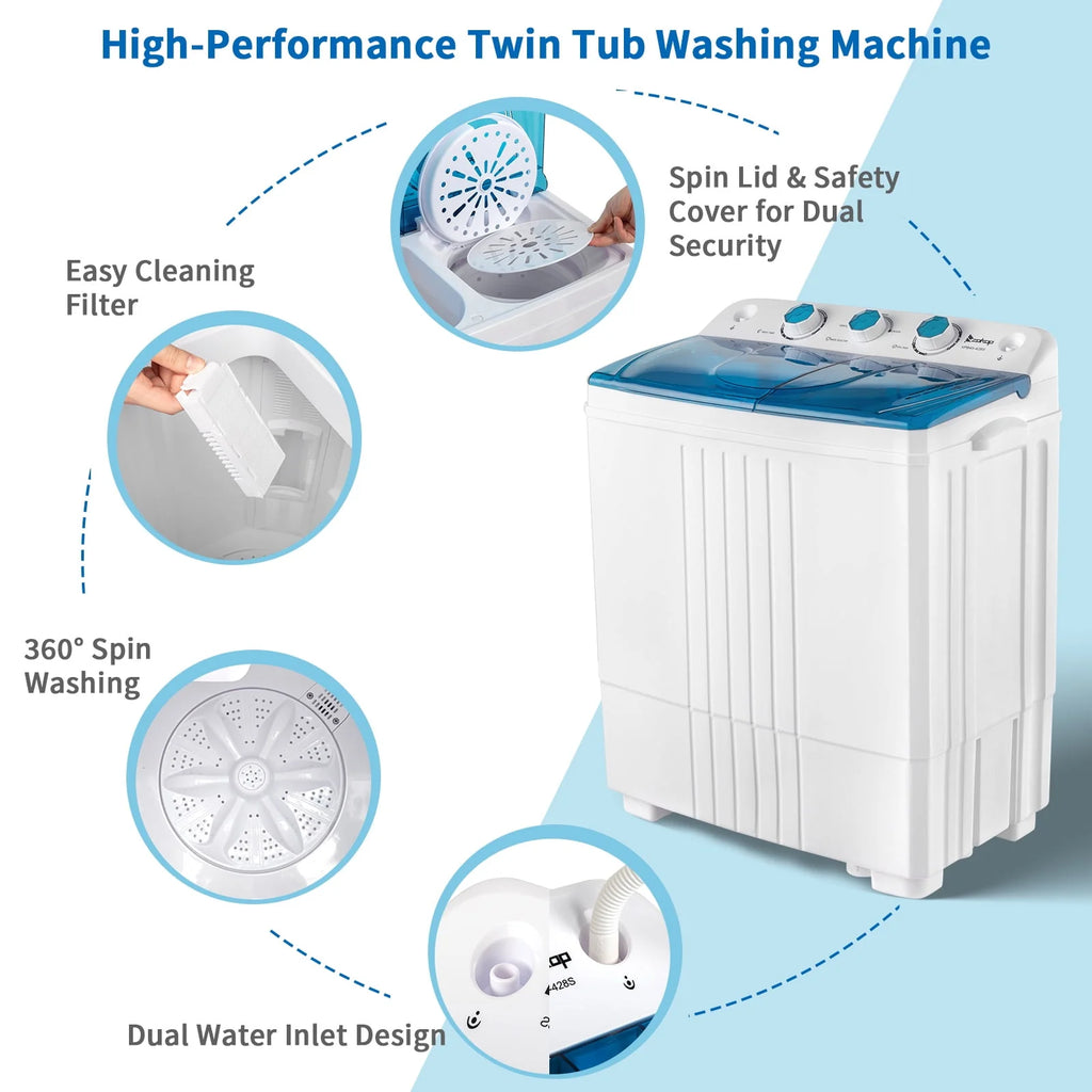 20LBS Portable Compact Twin Tub Washing Machine Washer Dryer, Blue B6629