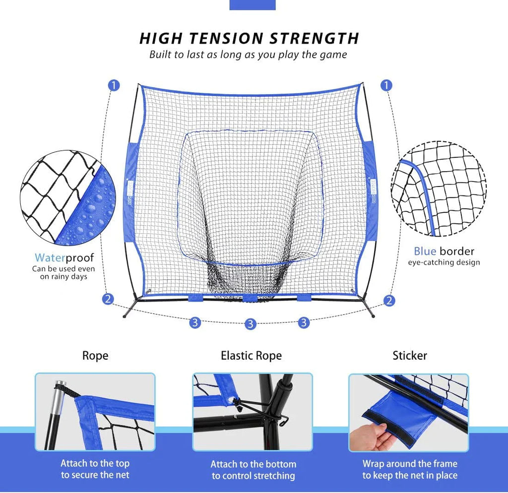 7 x 7 Feet Baseball Softball Practice Net with Strike Zone Target Tee and Carry Bag D114
