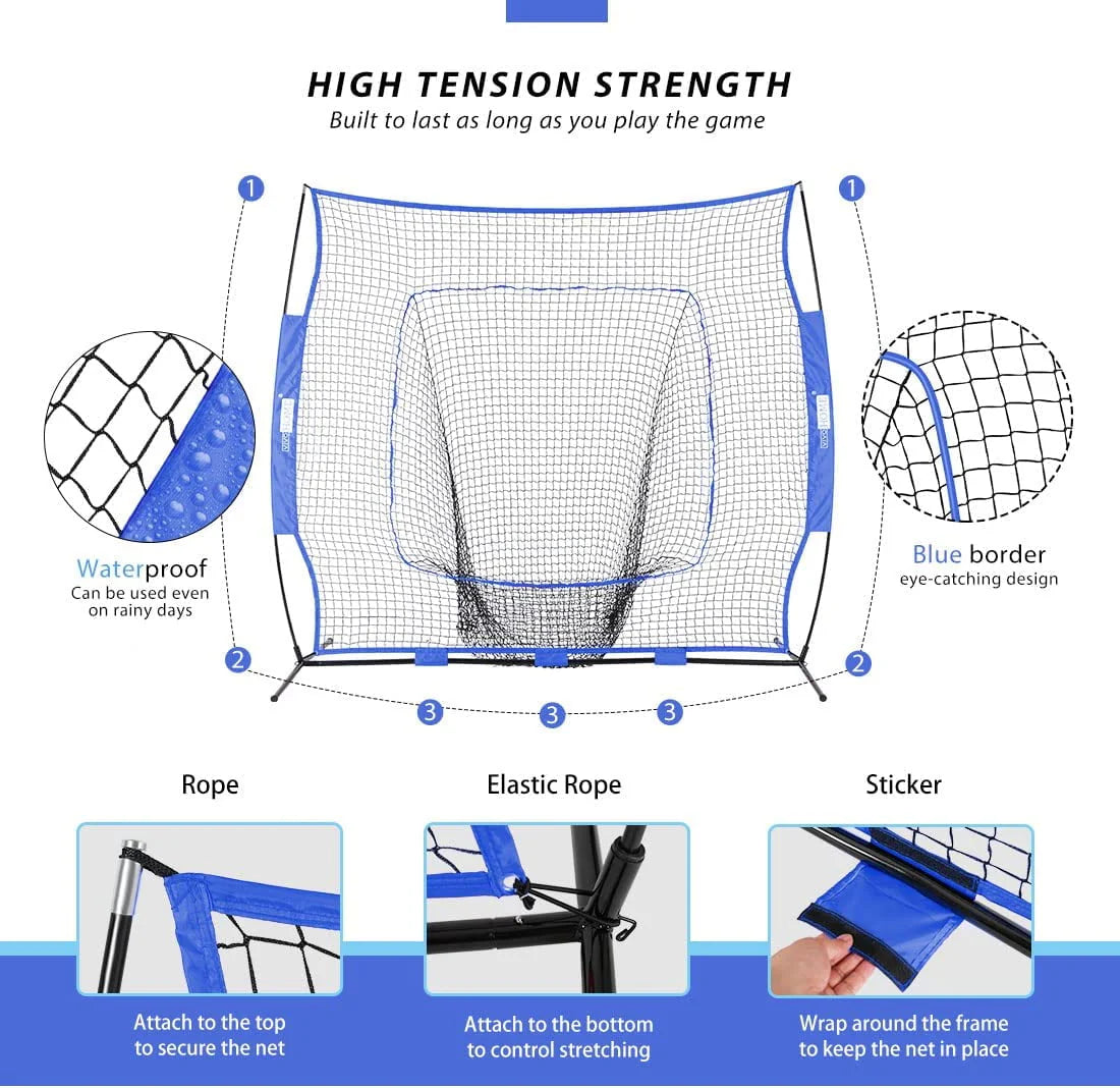 7 x 7 Feet Baseball Softball Practice Net with Strike Zone Target Tee and Carry Bag D114