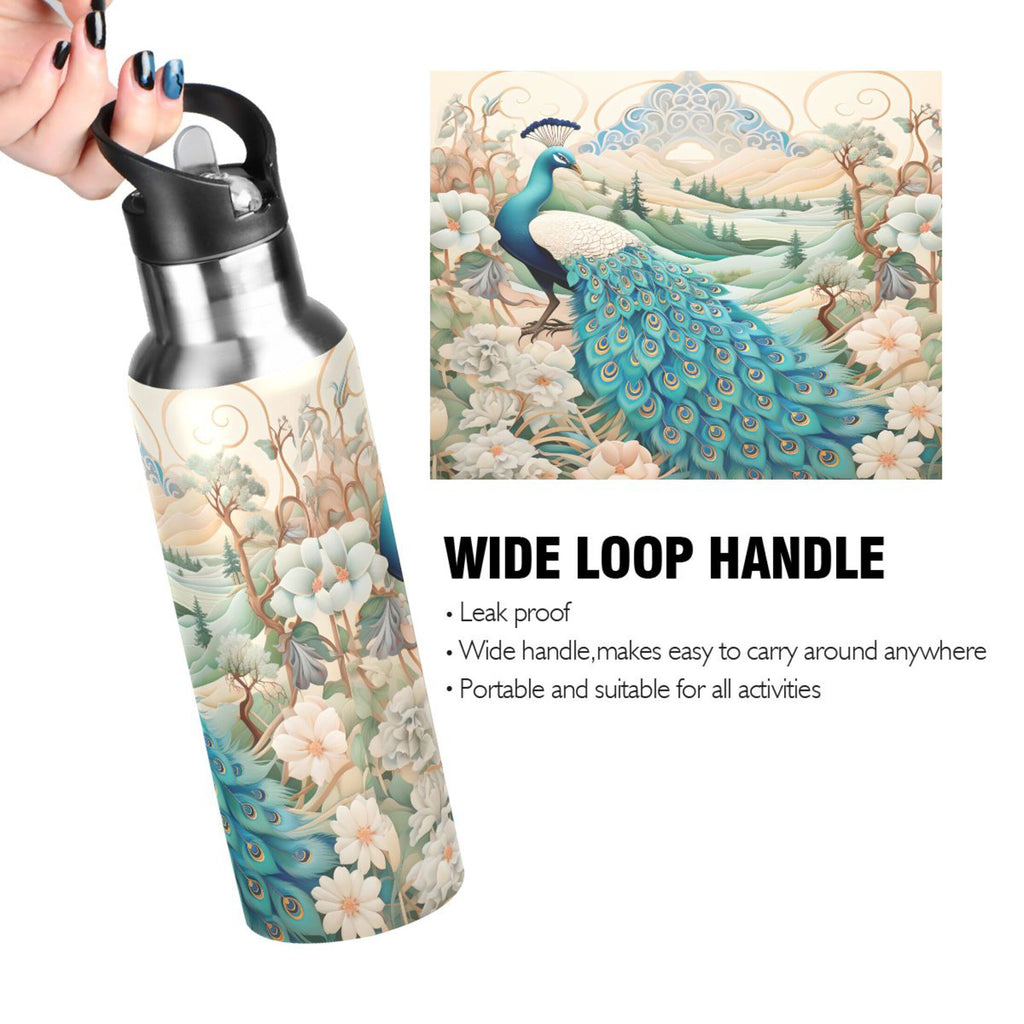 Stainless Steel Insulated Thermos Vacuum Flask Water Bottle with Straw Lid P461