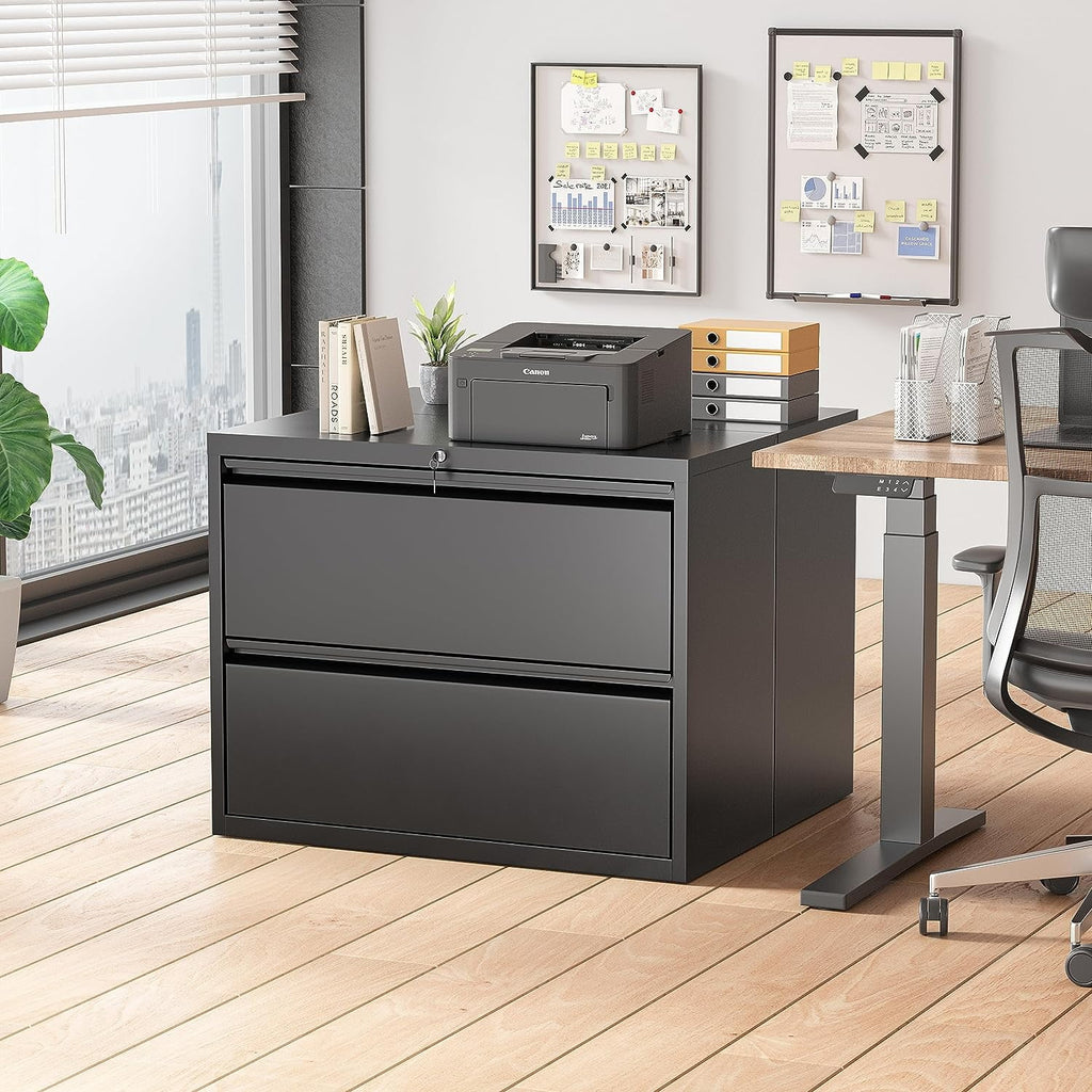 2 Drawer Metal File Cabinet with Lock, Black J222897