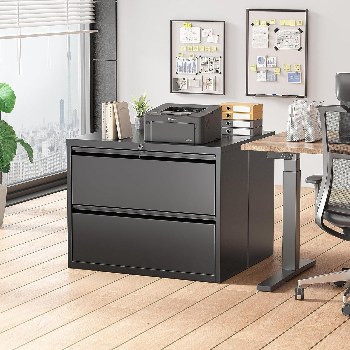 2 Drawer Metal File Cabinet with Lock, Black J222897