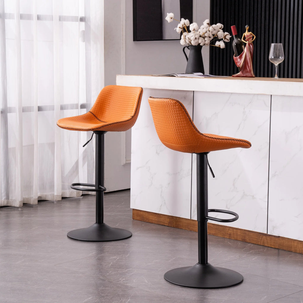 Orange PU Leather Swivel Bar Stools Set of 2 I300