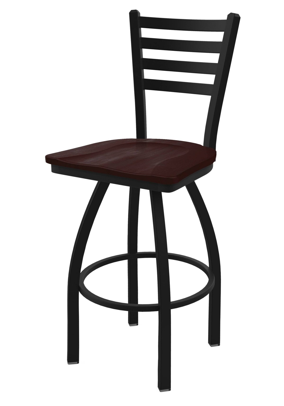Black Wrinkle Swivel Stool with Dark Cherry Maple Seat C5955