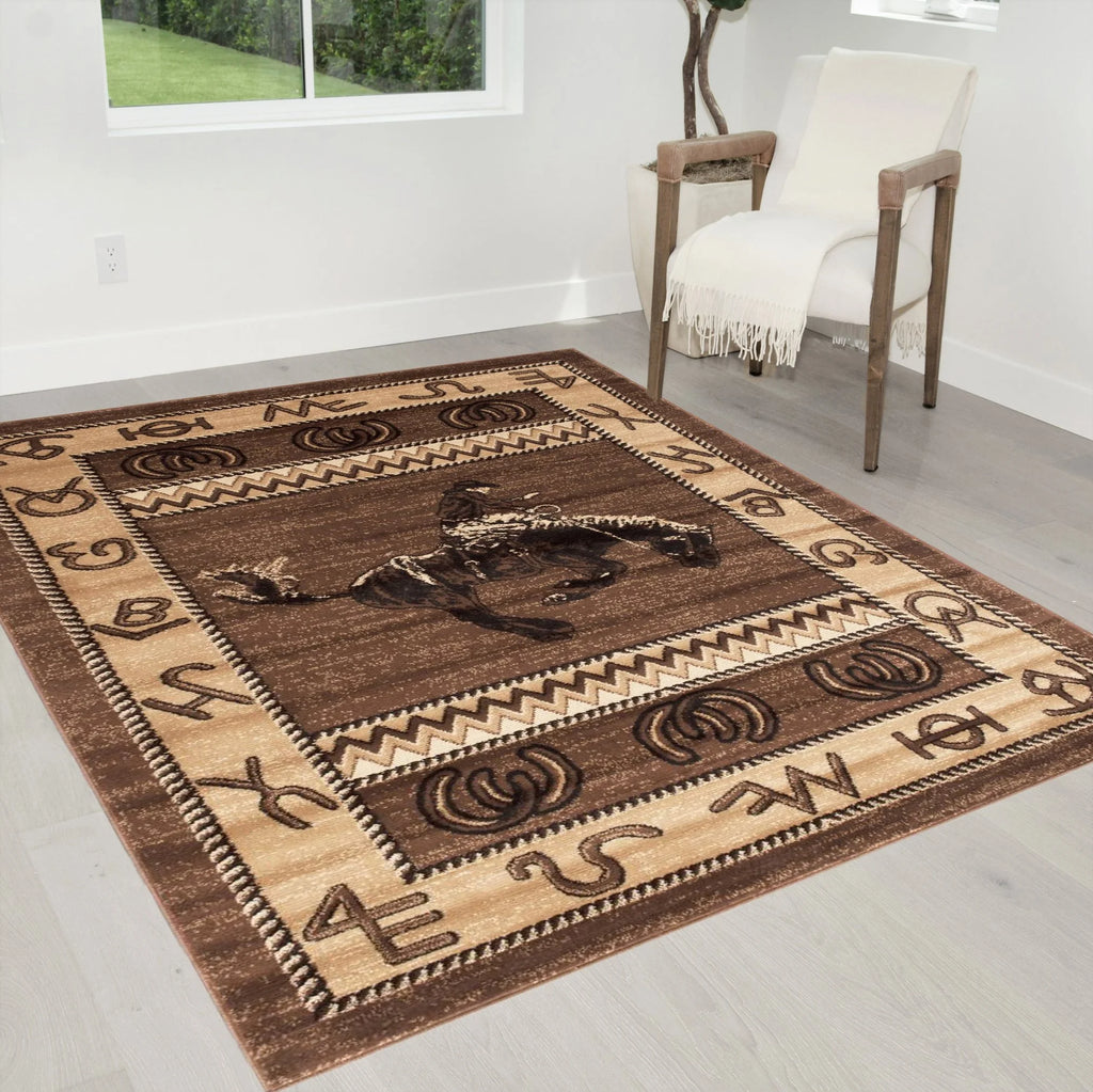 Chocolate Brown/Beige Cabin Area Rug X100159