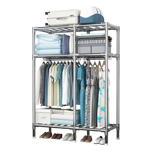 Metal Wardrobe Closet with 2 Hanging Rods, Storage Shelves (43.3 x 17.7 x 67 Inches) A972