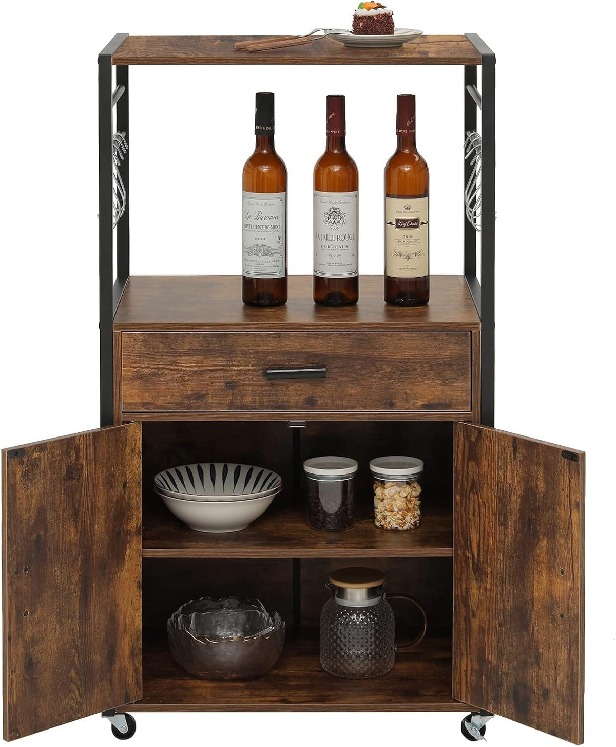 Rolling Kitchen Island Cart with Drawer, Cabinet and Open Shelf O9096