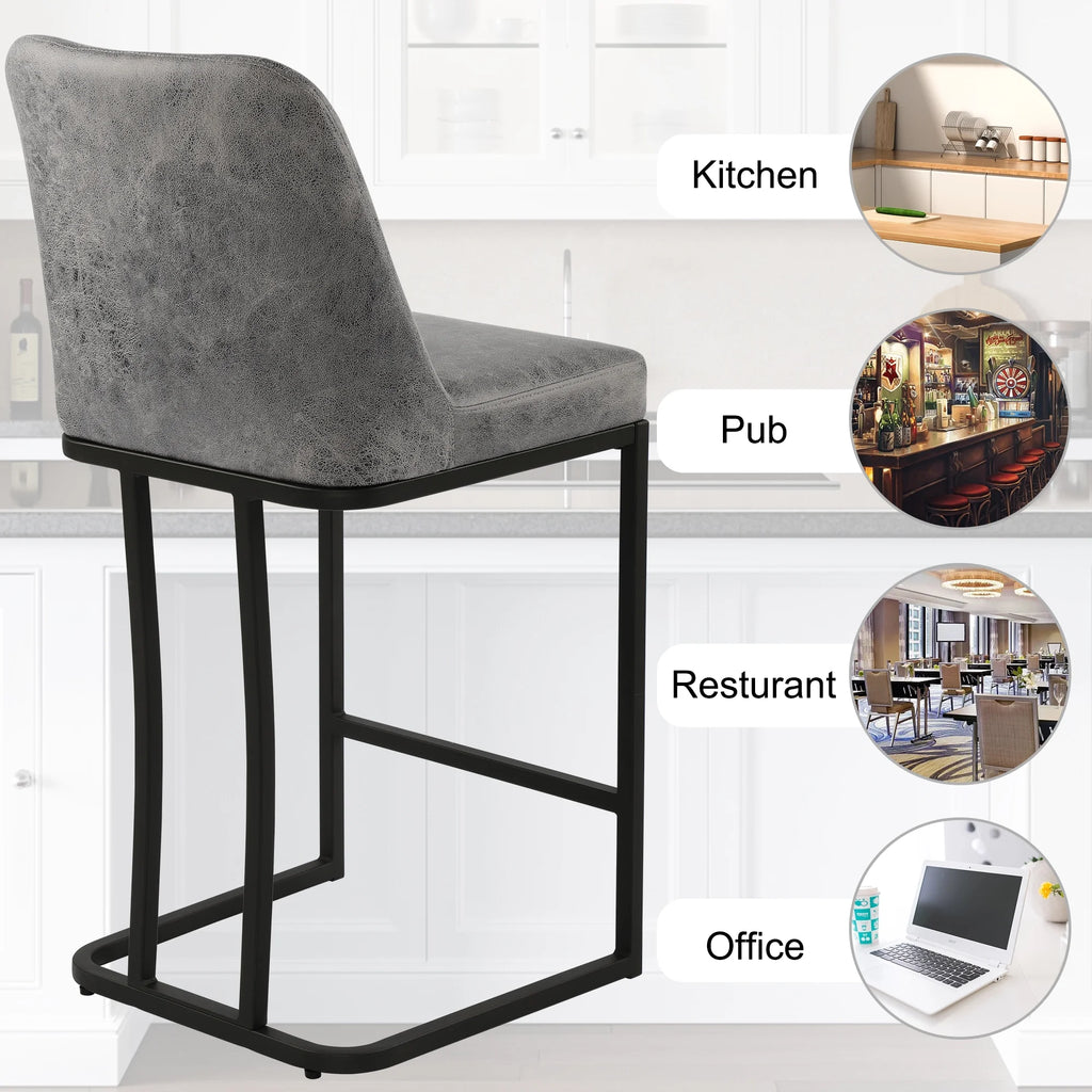 Gray PU Leather Bar Stool with Backrest, Set of 2 O40174