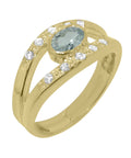 14k Yellow Gold Natural Aquamarine & Diamond Band Ring D2950
