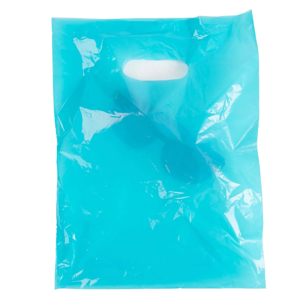 Teal Blue Plastic Shopping Bags with Die Cut Handles Lightweight 9x12 Pack of 1,000 N33311