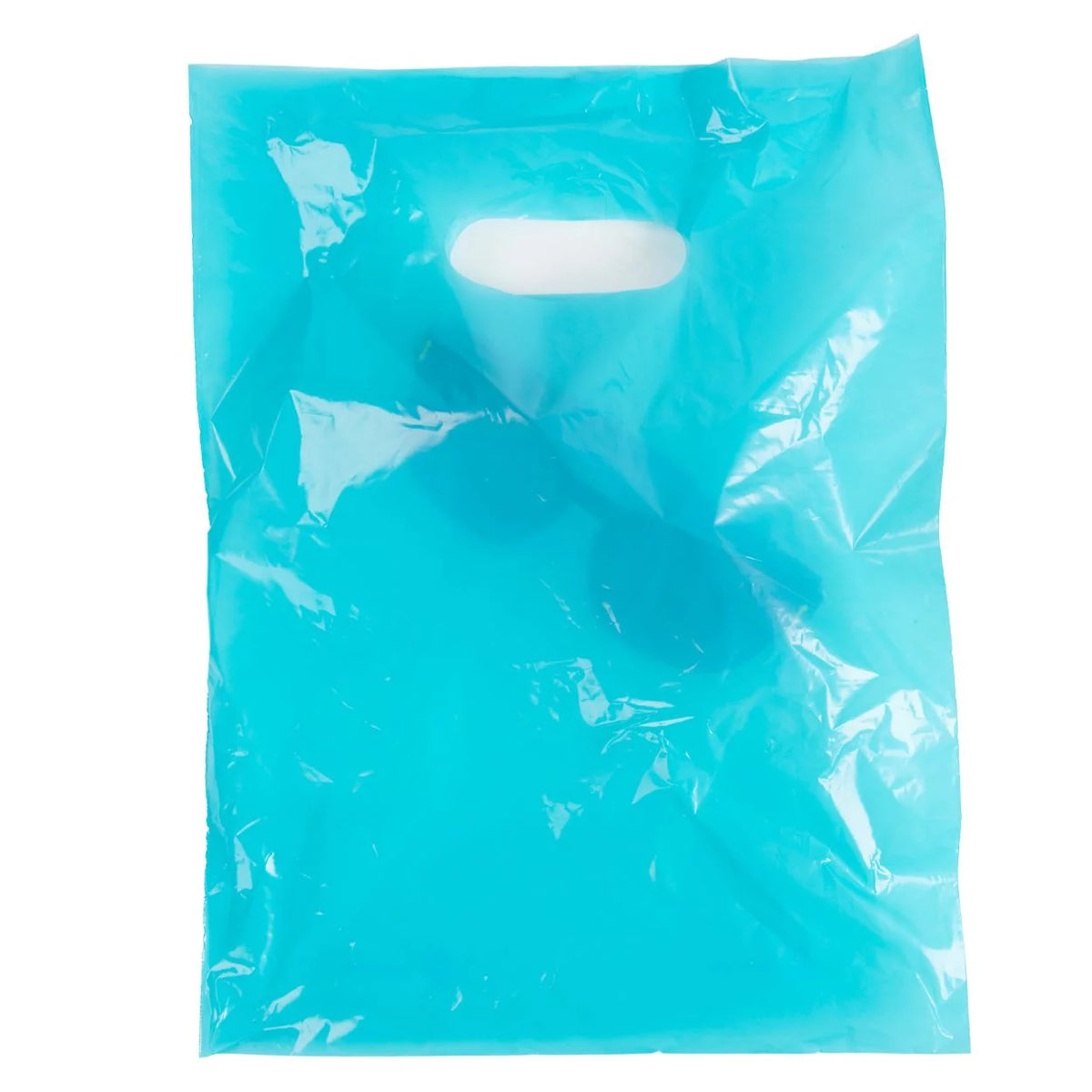 Teal Blue Plastic Shopping Bags with Die Cut Handles Lightweight 9x12 Pack of 1,000 N33311