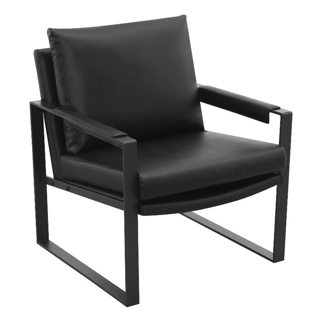 Black Faux Leather Accent Chair with Track Arms N862