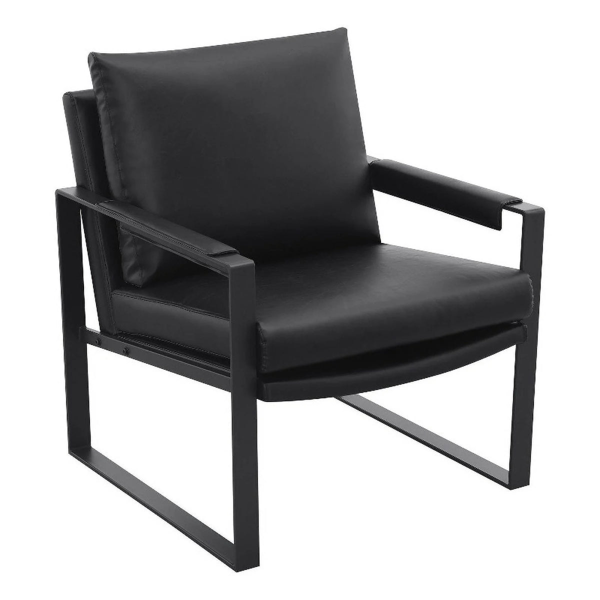 Black Faux Leather Accent Chair with Track Arms N862