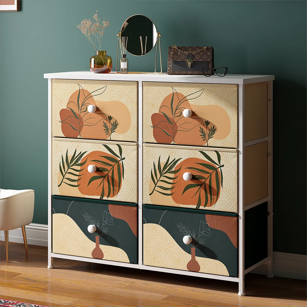 9 Drawer Dresser with Fabric Drawers & Wooden Top S239