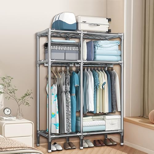 Metal Wardrobe Closet with 2 Hanging Rods, Storage Shelves (43.3 x 17.7 x 67 Inches) A972