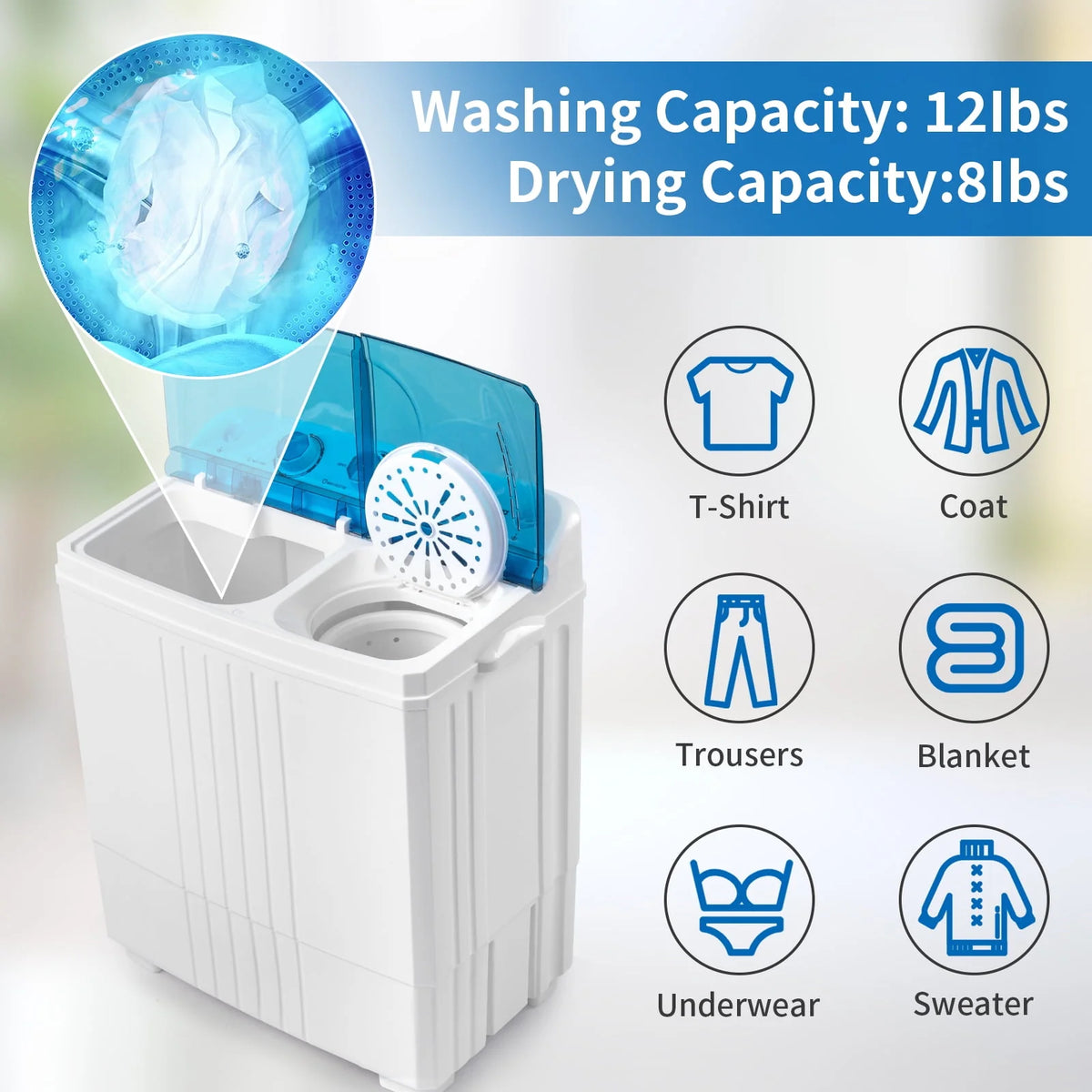 20LBS Portable Compact Twin Tub Washing Machine Washer Dryer, Blue B6629