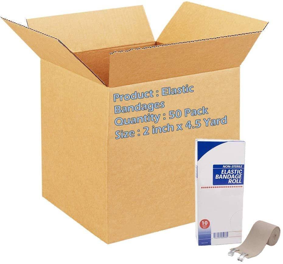 Elastic Bandages 2 inch x 4.5 Yard, Case of 50, Non-Sterile, with Two Metal Clips H933950