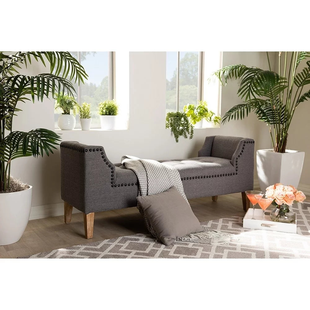 Gray Linen Fabric Upholstered Wood Bench V813