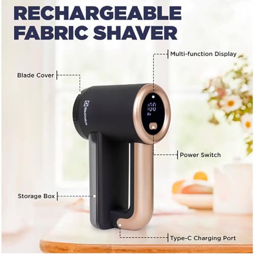 Rechargeable Fabric Shaver & Lint Remover with LED Display, 3-Speed Portable Electric Fur Zapper & Pill Cutter - Blue N472453