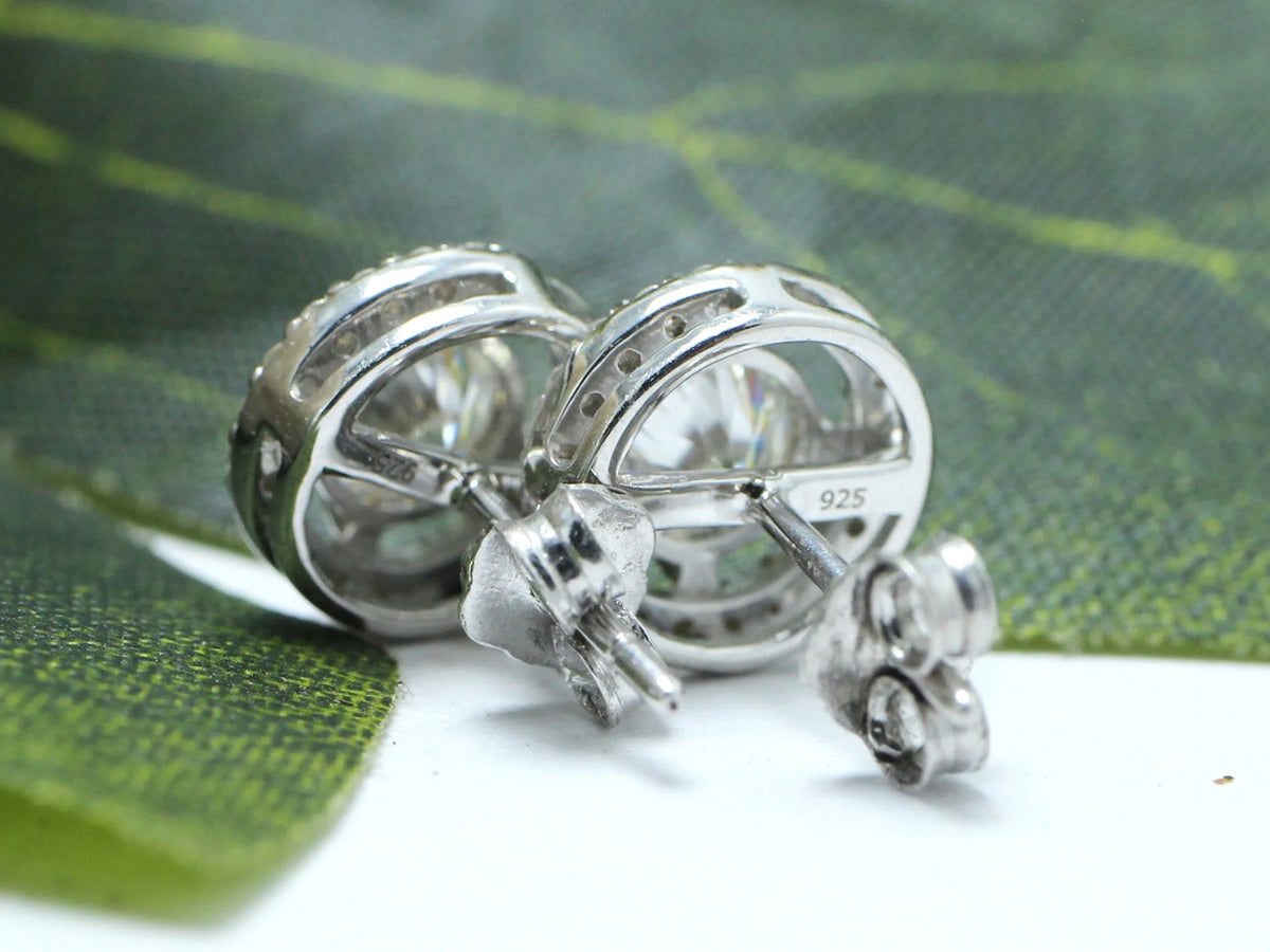Moissanite Stud Earrings 1.20CT 5MM Lab Created Diamond 18K White Gold Over Sterling Silver D Color VVS1 Clarity Halo Studs E927
