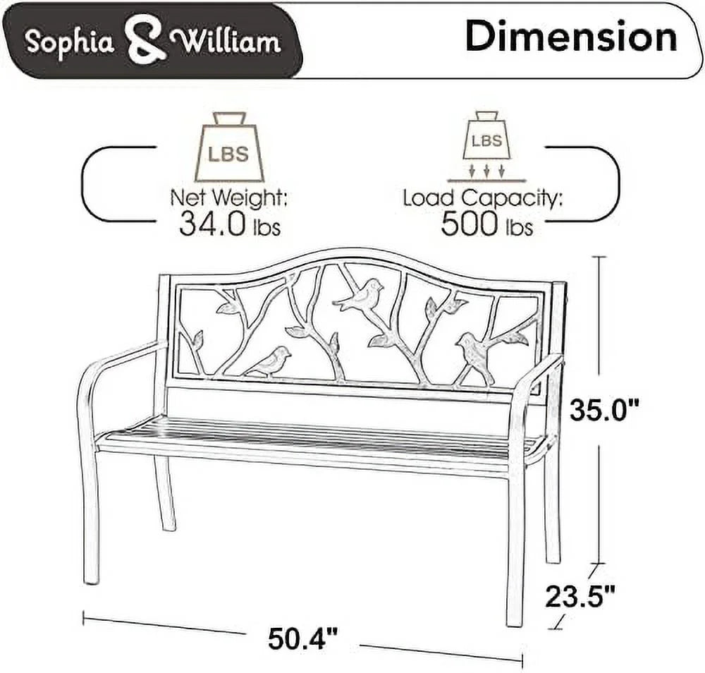 Black Cast Iron Outdoor Bench with Floral Backrest L470