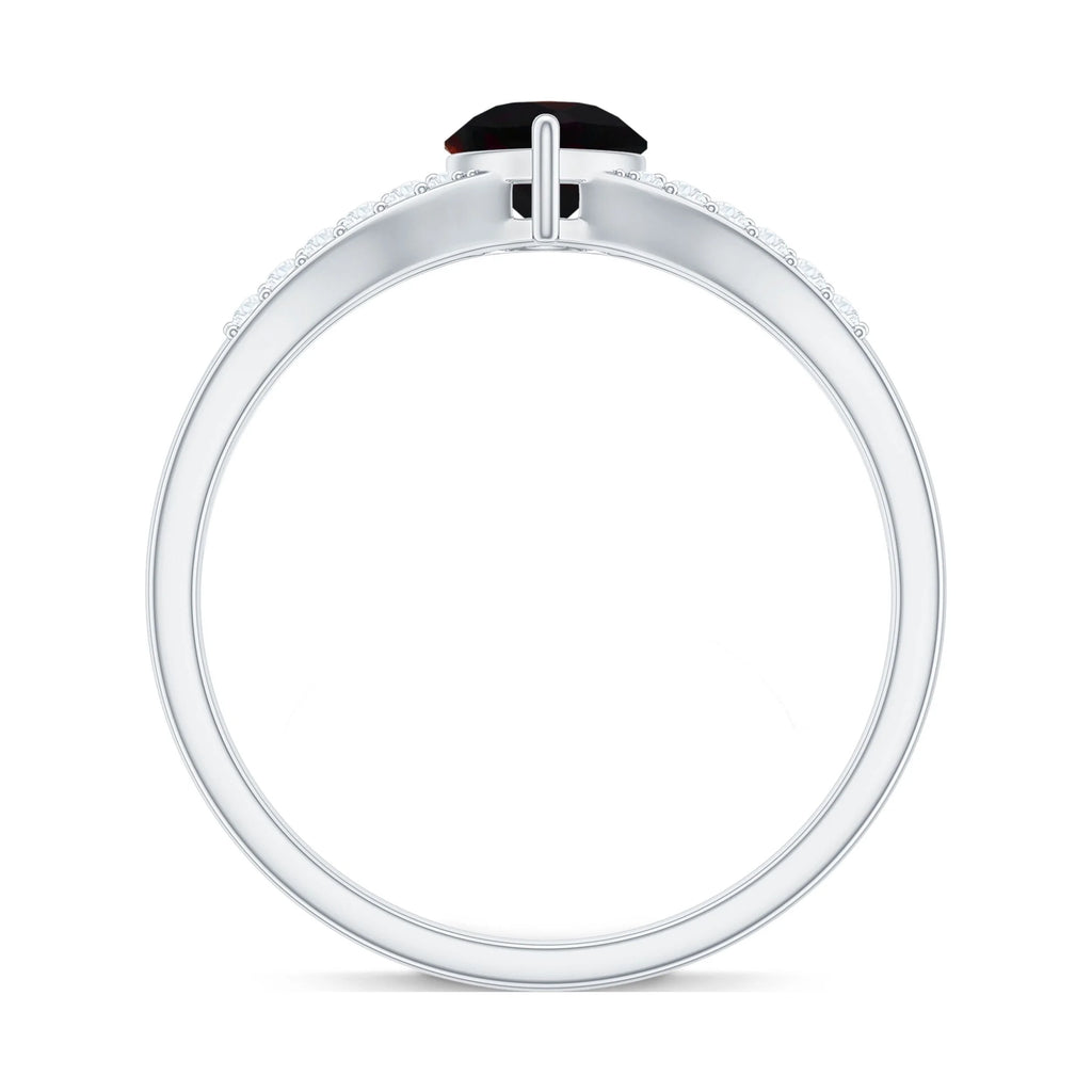 Black Opal Teardrop Ring with Diamond, Split Shank Ring, 14K White Gold E637461