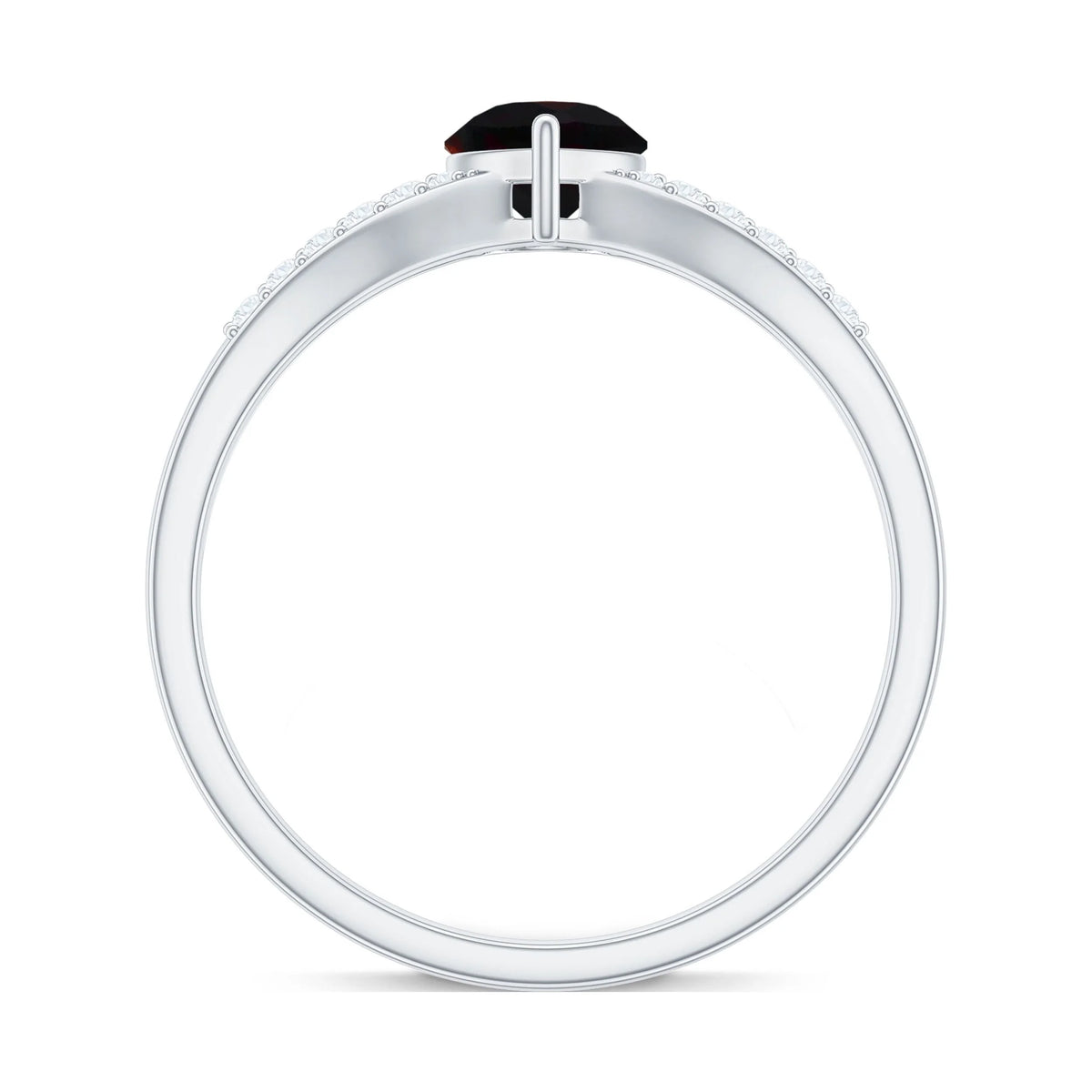 Black Opal Teardrop Ring with Diamond, Split Shank Ring, 14K White Gold E637461