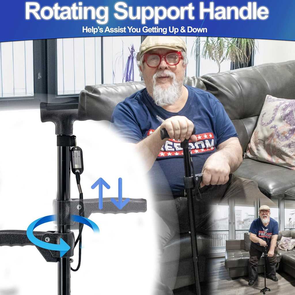 Adjustable Quad Prong Cane with Rotatable Second Support Handle K806