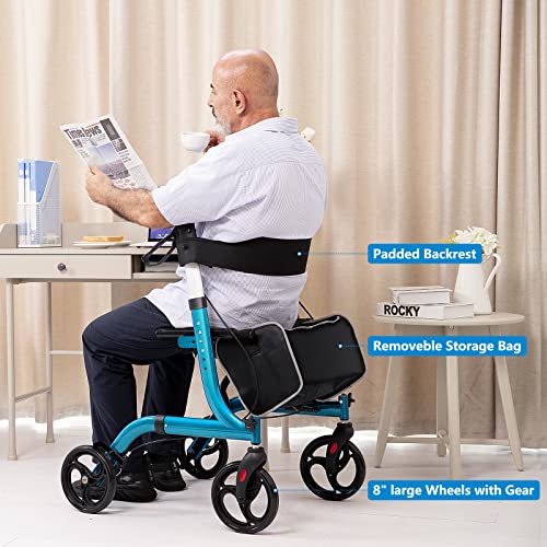 Champagne Lightweight Aluminium Folding Rollator Walker with Seat and 8-inch Wheels B642083
