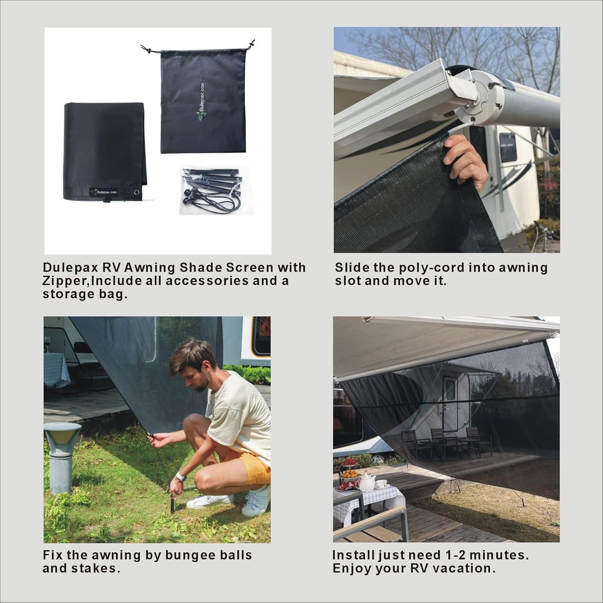 RV Awning Shade Screen with Zipper 8'X11'3'' S460222