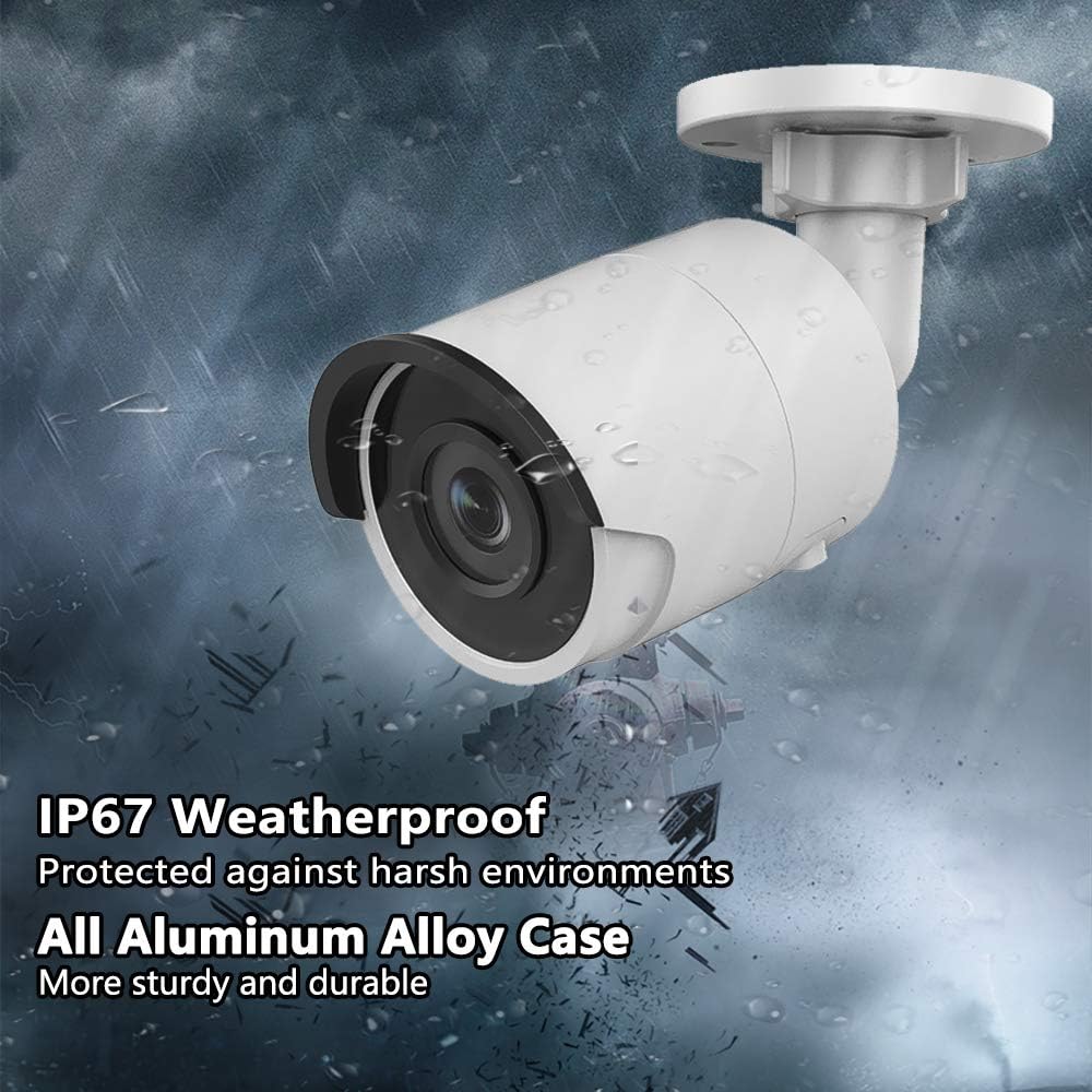 8MP 4K Bullet PoE IP Camera Outdoor 4mm 3840×2160 98ft Night Vision IP67 SD Card Slot K88434