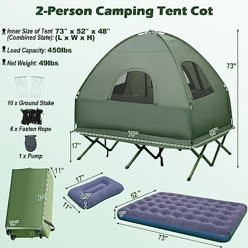 Tent Cot with Air Mattress, 2 Sleeping Bags, Carry Bag & Foot Pump H95956