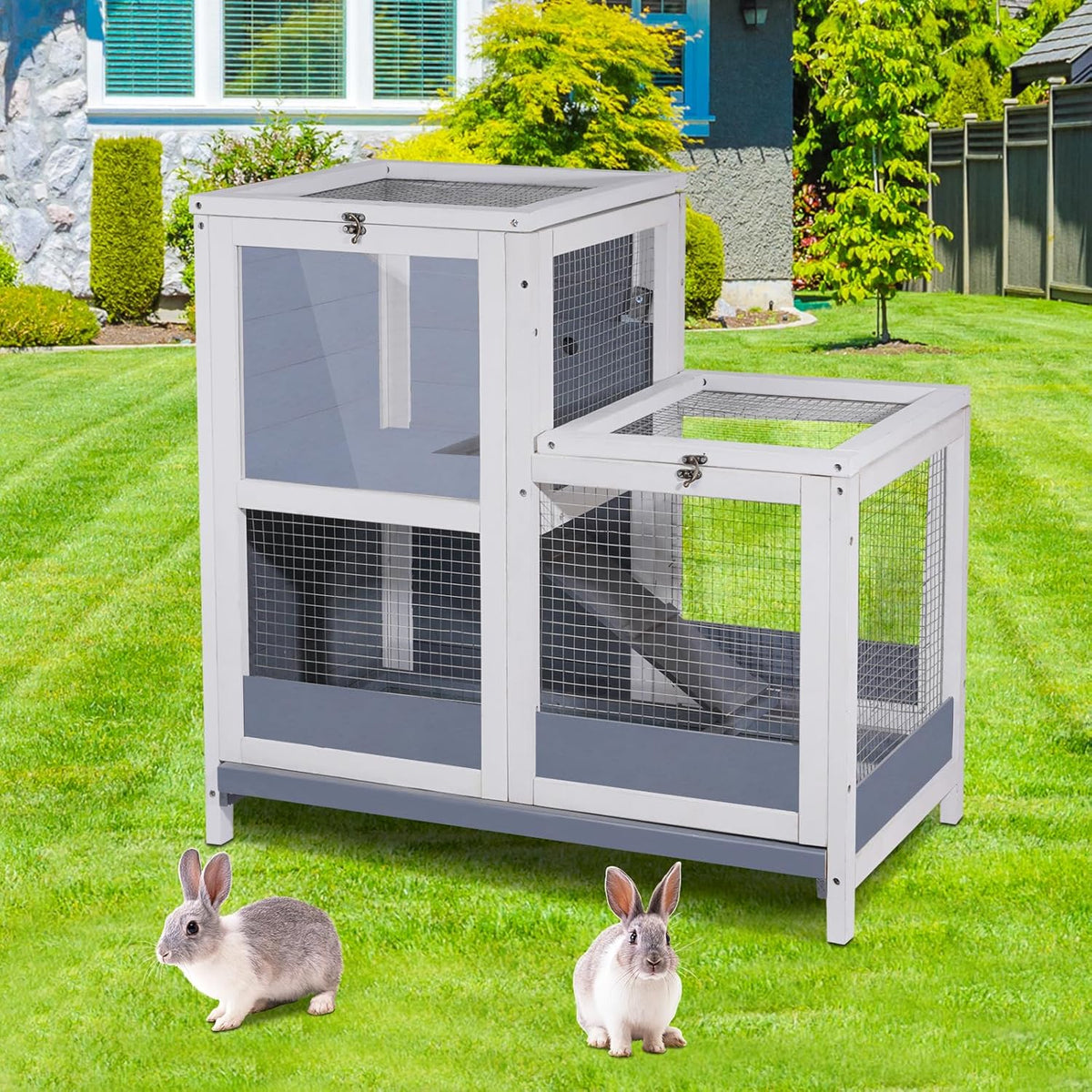 Wooden Guinea Pig Cage with Openable Roofs and Removable Tray C551