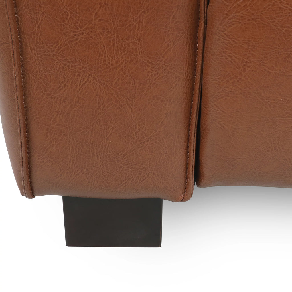 Cognac Brown and Dark Walnut Faux Leather 3 Piece Sofa Set Q744