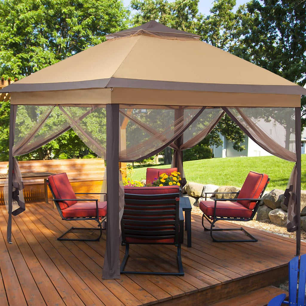 Brown 11'x11' Pop up Canopy Tent with Netting Sidewalls M9234
