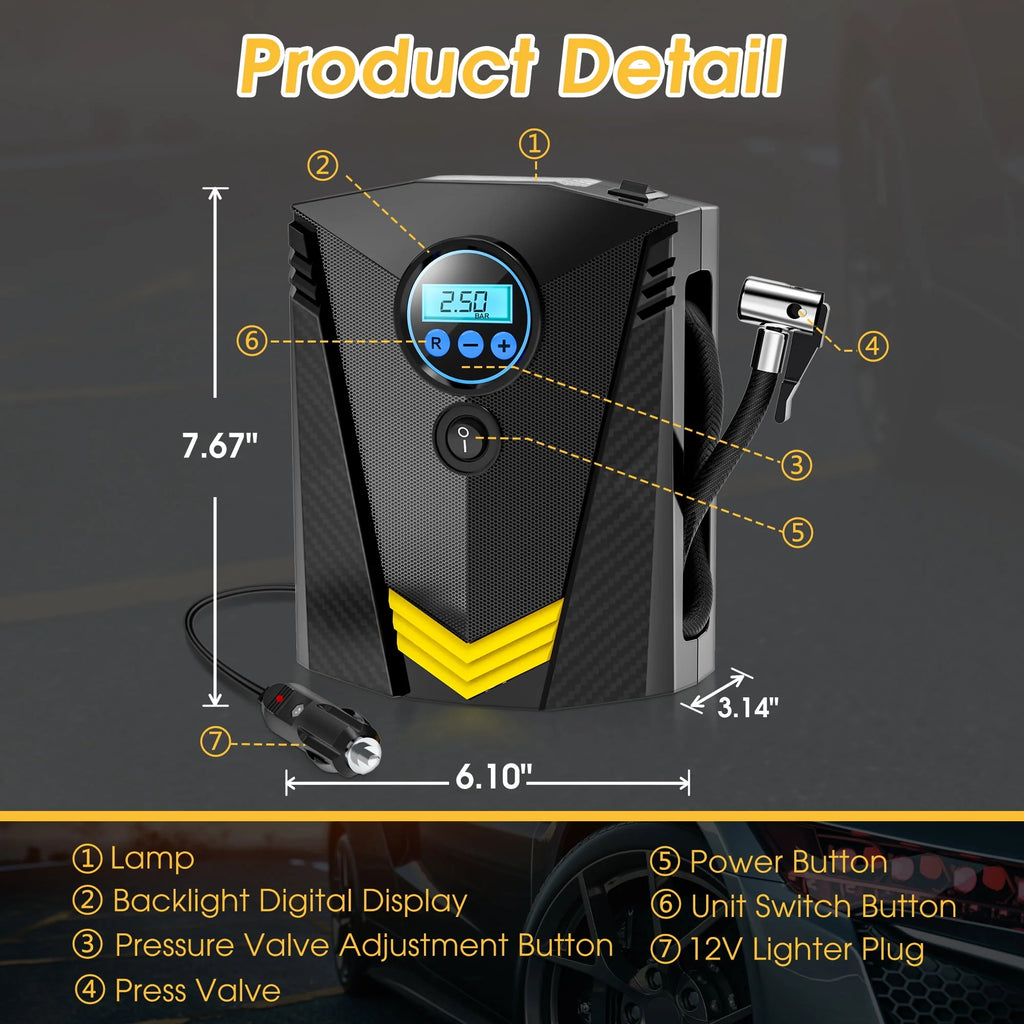 Portable 12V DC 150PSI Air Compressor Tire Inflator with LED Light Gauge R40752