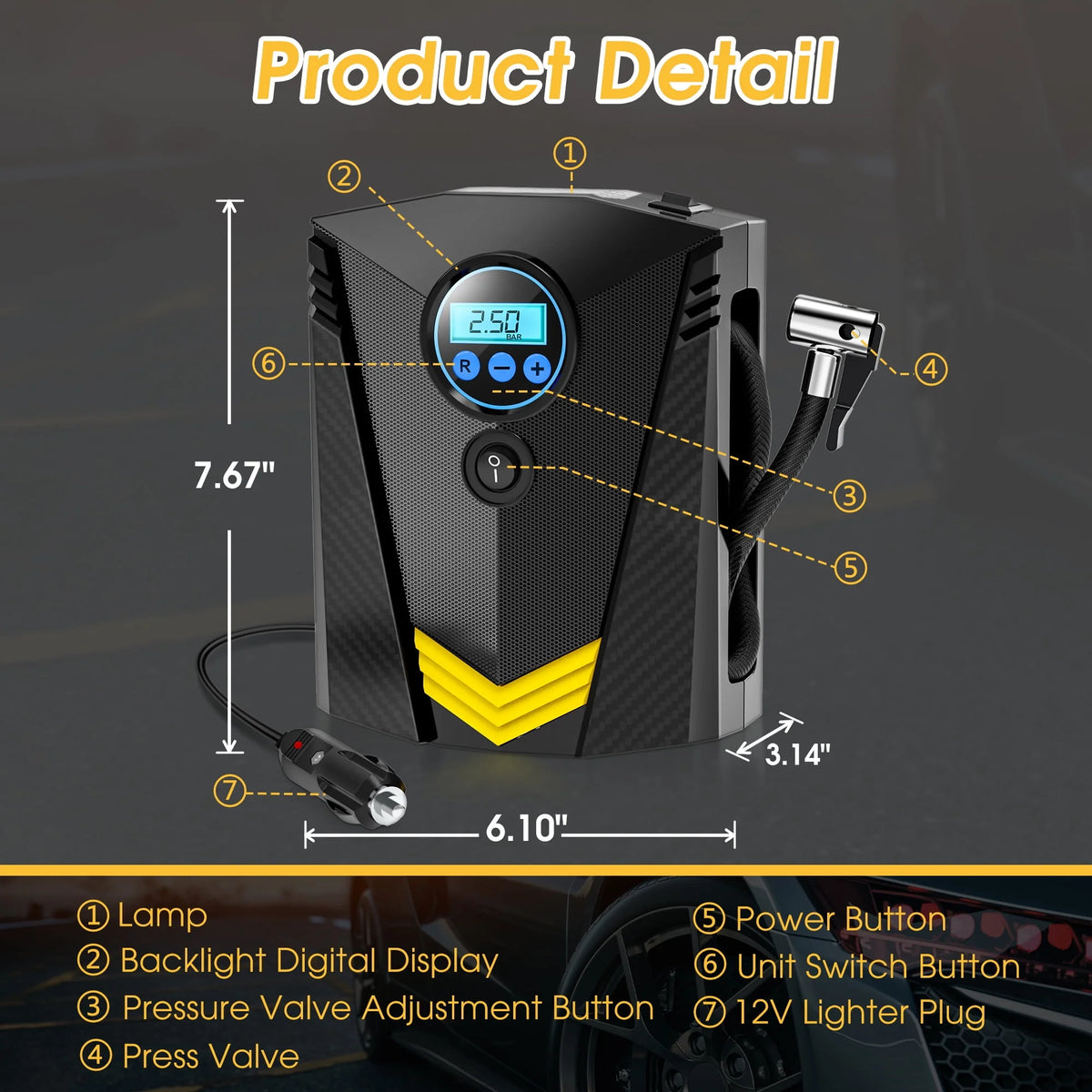 Portable 12V DC 150PSI Air Compressor Tire Inflator with LED Light Gauge R40752