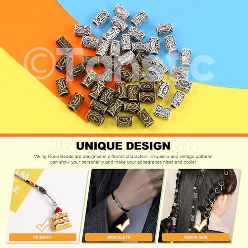 300Pcs Viking Rune Beads Hair Beard Beads Set including 5Pcs Black Pull Hairpin Quick Beader Hairpins and 200Pcs Black Rubber Bands with a Bag F55137