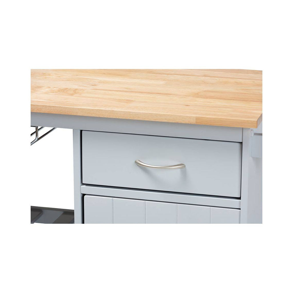 Light Grey Natural Wood Kitchen Storage Cart A945152