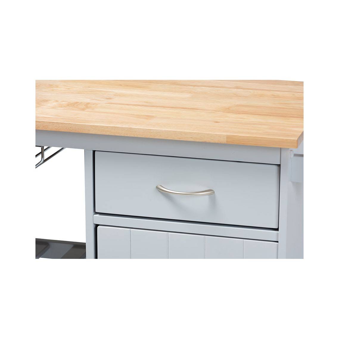 Light Grey Natural Wood Kitchen Storage Cart A945152