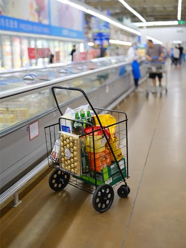 Silver Jumbo Folding Shopping Cart with Double Basket and 360-Degree Wheels S778