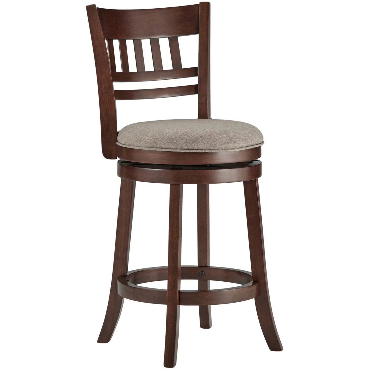 Dark Cherry Wood Counter Height Stool with Gray Linen Q209400