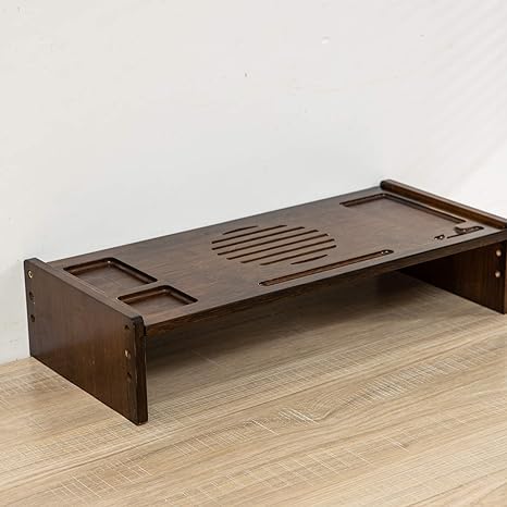 Bamboo Monitor Stand Riser with Drawer, 2 Tier Desk Organizer Stand P12788