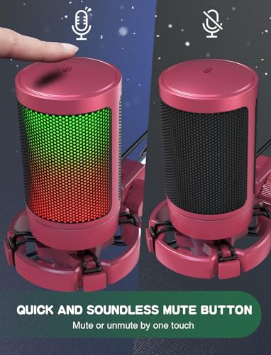 Gaming USB Microphone with Quick Mute, RGB Indicator, Tripod Stand, Pop Filter, Shock Mount, Gain Control T49768